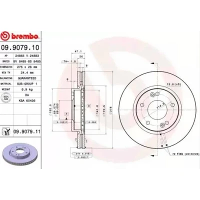 Billede af BREMBO COATED DISC LINE 09.9079.11 Bremseskiver 276 26 5 indvendigt ventileret coatet HYUNDAI: Trajet