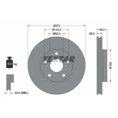 Billede af TEXTAR PRO 92163703 Bremseskiver 273 26 05/07 114,3 indvendigt ventileret coatet uden hjulbolte, hjulnav TOYOTA: Auris Hatchback, Corolla X Sedan