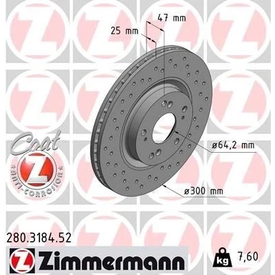 Billede af ZIMMERMANN 280.3184.52 Bremseskiver 300 25 9/5 5 114 indvendigt ventileret, hullet coatet HONDA: CIVIC 8 Hatchback, CR V 2