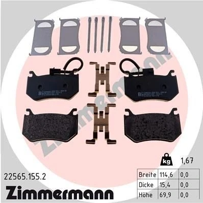 Billede af ZIMMERMANN 22565.155.2 Bremseklodser Inkl. slidadvarselskontakt Billede svarer til leveringsomfang ALFA ROMEO: Giulia Sedan, Stelvio