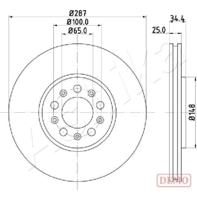 Billede af ASHIKA 60 00 0901C Bremseskiver foraksel 288 25 5 ventileret lakeret VOLKSWAGEN: Polo V Hatchback, Golf 4, Bora Sedan, SKODA: Fabia 2, Rapid Hatchback