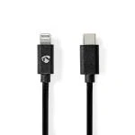 Billede af Lightning Kabel USB 2.0 Apple 8 pin C Han 480 Mbps Nikkelplateret 1.00 m Runde PVC Sort Konvolut