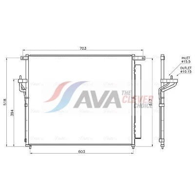 Billede af AVA COOLING SYSTEMS FD5706D Kondensator med tørrer 15,5mm 10,2mm Aluminium 525mm R134a FORD: Ranger Mk3 (TKE) 2.2 TDCi, TDCi 4x4, 3.2 4x4