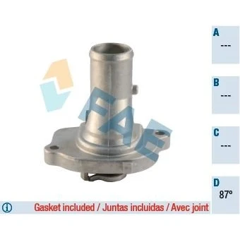Billede af FAE 5331887 Termostat 87 med pakninger Hus aluminiumlåg FIAT: Panda II Hatchback, Punto I Hatchback