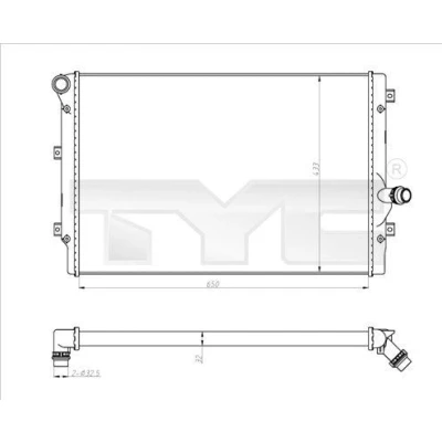 Billede af TYC 702 0024 R Radiator 650 433 32 Mekanisk fuget køleripper VOLKSWAGEN: GOLF 5, Touran I, 6, SKODA: Octavia 2 Combi, II Hatchback