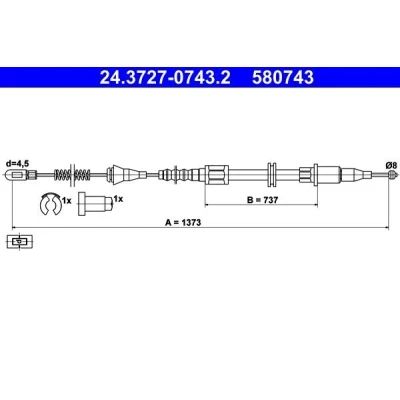Billede af ATE 24.3727 0743.2 Håndbremsekabel 1373 med tilbehør OPEL: Corsa B Hatchback
