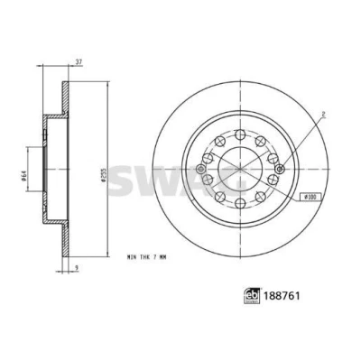 Billede af SWAG Bremseskive MG: ZS SUV bagaksel 255mm 9mm 5 hul 100mm fuldstændigt coatet 33 11 0866 10266049 Bremseskiver, Skivebremser