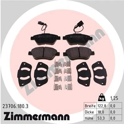 Billede af ZIMMERMANN 23706.180.3 Bremseklodser Inkl. slidadvarselskontakt med skruer Billede svarer til leveringsomfang, fjeder FIAT: Punto Evo Hatchback