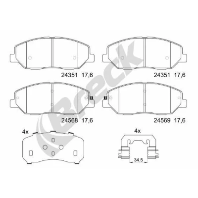 Billede af BRECK 24351 00 701 Bremseklodser med akustisk advarsel for slid anti knirke plade tilbehør HYUNDAI: Grand SANTA Fé, FE 2