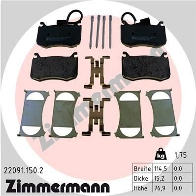 Billede af ZIMMERMANN 22091.150.2 Bremseklodser Inkl. slidadvarselskontakt Billede svarer til leveringsomfang ALFA ROMEO: Giulia Sedan, Stelvio