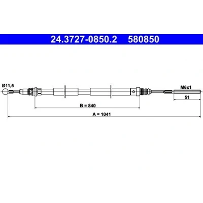Billede af ATE 24.3727 0850.2 Håndbremsekabel 1041