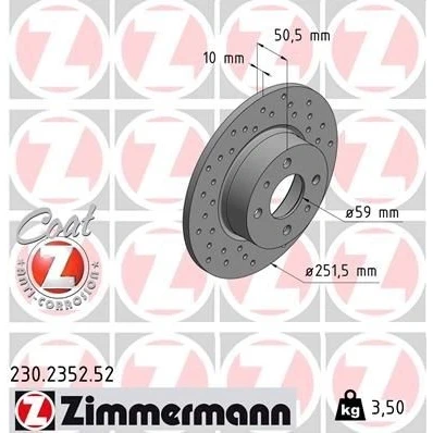 Billede af ZIMMERMANN SPORT COAT Z 230.2352.52 Bremseskiver 251 10 6/4 4 98 fuldstændigt, hullet coatet FIAT: BRAVO 2, Stilo Hatchback