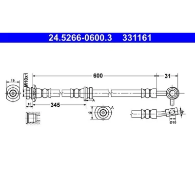 Billede af ATE 24.5266 0600.3 Bremseslange 600 M10x1 NISSAN: Qashqai 2, / Qashqai+2 I
