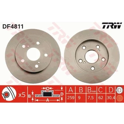 Billede af TRW DF4811 Bremseskiver 259 9 5 114,3 fuldstændigt lakeret TOYOTA: Auris Hatchback, Corolla X Sedan