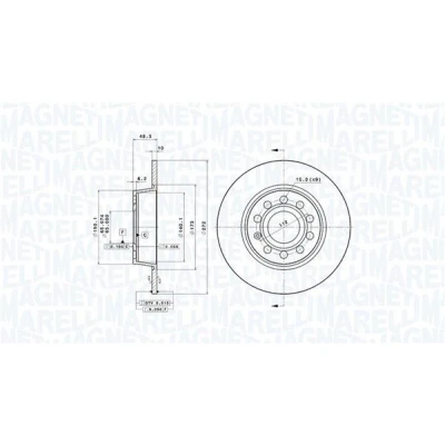 Billede af MAGNETI MARELLI Bremseskive VOLKSWAGEN: Golf 7, 7 Variant, Touran II, SKODA: Octavia 3 Combi, Schrägheck, 2 Combi 360406107801