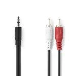 Billede af Stereo Audio kabel 3.5 mm Hanstik 2x RCA Nikkelplateret 3.00 m Runde Sort Box