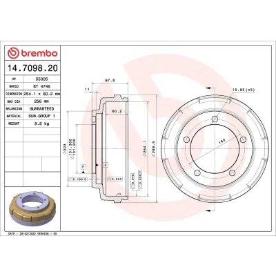 Billede af BREMBO 14.7098.20 Bremsetromler 254 FORD: Transit Mk5 Bus