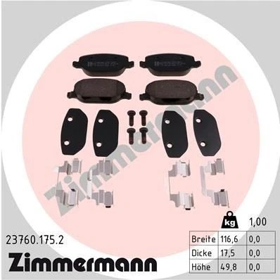 Billede af ZIMMERMANN 23760.175.2 Bremseklodser Billede svarer til leveringsomfang, med fjeder ALFA ROMEO: 159 Sedan, Sportwagon