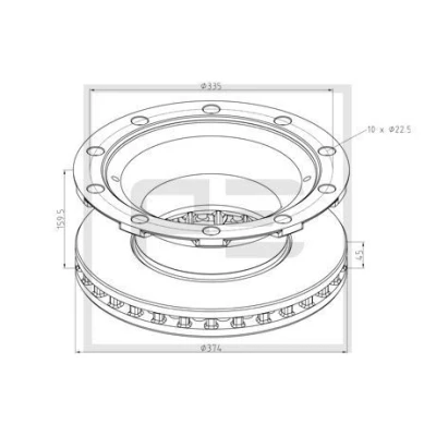 Billede af PETERS ENNEPETAL 046.380 00A Bremseskiver 374 45 10 335 indvendigt ventileret