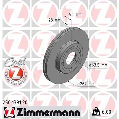 Billede af ZIMMERMANN 250.1391.20 Bremseskiver 262 23 4/4 4 108 indvendigt ventileret coatet FORD: FIESTA 7