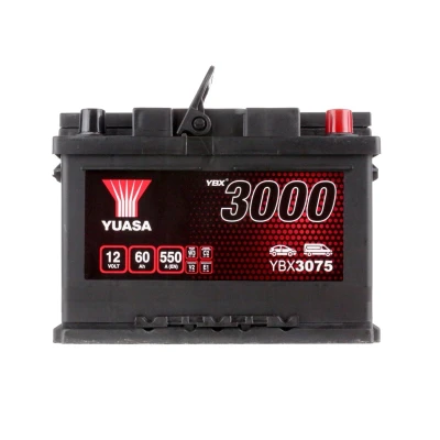 Billede af YUASA YBX3000 YBX3075 Starterbatteri 12V 60Ah 550A FORD: S Max Mk1, FIESTA 6, FOCUS 3, OPEL: Corsa D Hatchback, Astra K Sports Tourer, Meriva B