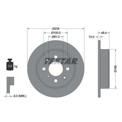 Billede af TEXTAR 92060800 Bremseskiver 239 10 04/08 100 fuldstændigt uden hjulbolte, hjulnav HONDA: PRELUDE 3, CIVIC 6 Hatchback, CRX 2, ROVER: 200 Coupe