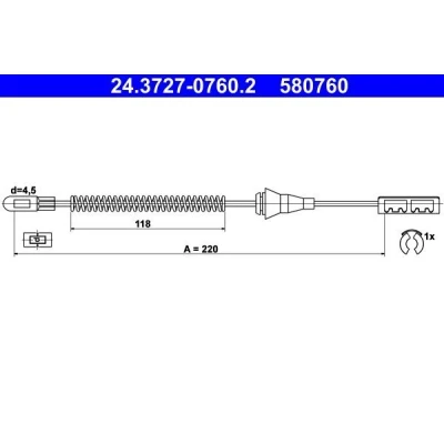 Billede af ATE 24.3727 0760.2 Håndbremsekabel 220 OPEL: Vectra B Sedan