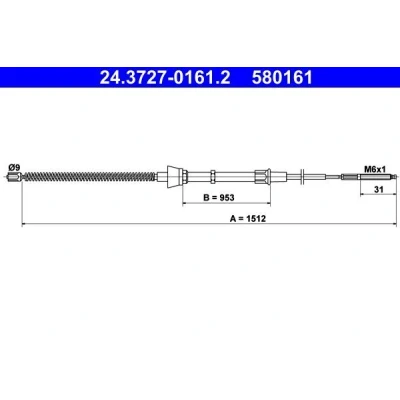 Billede af ATE 24.3727 0161.2 Håndbremsekabel 1512 VOLKSWAGEN: Polo III Hatchback