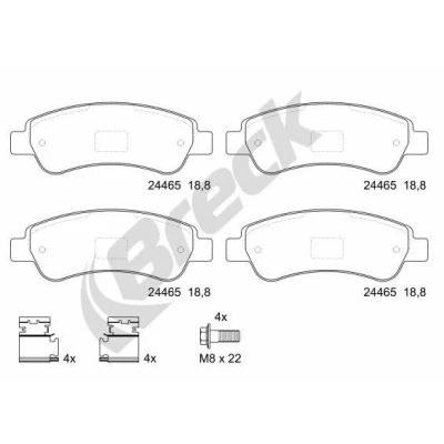 Billede af BRECK 24465 00 703 Bremseklodser Ikke forberedt til slidindikator FIAT: Ducato III Ladvogn / Chassis, Bus, Van