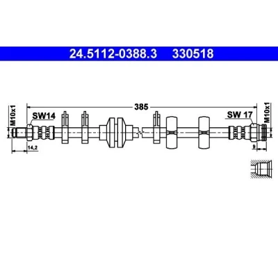 Billede af ATE 24.5112 0388.3 Bremseslange 385 M10x1
