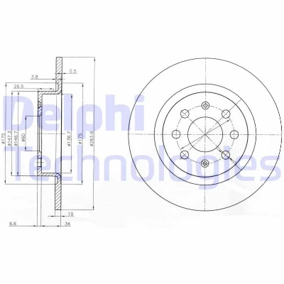 Billede af DELPHI BG3945 Bremseskiver 264 10 4 fuldstændigt olieret ubehandlet uden hjullejer, ABS sensorring OPEL: Corsa E Hatchback, D Hatchback