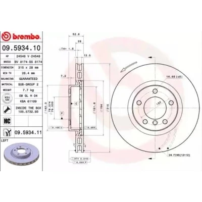 Billede af BREMBO COATED DISC LINE 09.5934.11 Bremseskiver 315 28 5 indvendigt ventileret coatet med skruer BMW: 3 Sedan, Coupe, Cabriolet