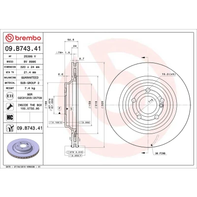 Billede af BREMBO COATED DISC LINE 09.B743.41 Bremseskiver 320 24 5 indvendigt ventileret coatet højkarboniseret med skruer