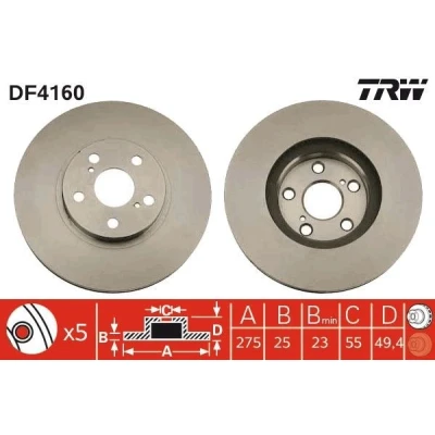 Billede af TRW DF4160 Bremseskiver 275 25 5 100 ventileret lakeret TOYOTA: Celica VII Coupe
