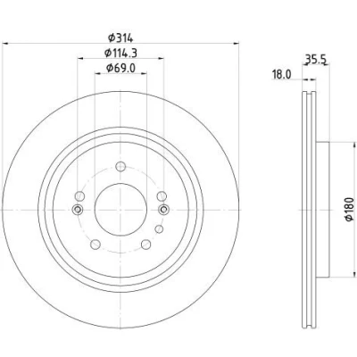 Billede af HELLA Bremseskive 18mm 05/07 114,3mm indvendigt ventileret coatet 8DD 355 135 221 58411S1500,58411S1700 Bremseskiver, Skivebremser