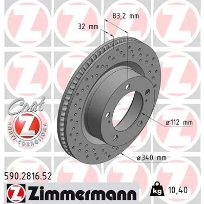 Billede af ZIMMERMANN 590.2816.52 Bremseskiver 340 32 7/5 5 150 indvendigt ventileret, hullet coatet