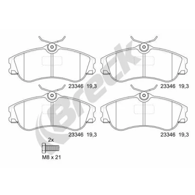 Billede af BRECK 23346 00 701 Bremseklodser Ikke forberedt til slidindikator uden tilbehør PEUGEOT: 206 Hatchback, SW, Partner I Combispace