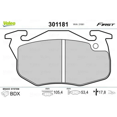 Billede af VALEO 301181 Bremseklodser FIRST foraksel Ekskl. slidadvarselskontakt uden anti knirke plade CITROËN: Saxo Hatchback, PEUGEOT: 106 II Hatchback