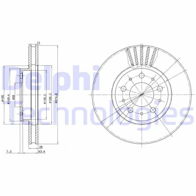 Billede af DELPHI BG2841 Bremseskiver 280 26 5 ventileret olieret ubehandlet uden hjullejer, ABS sensorring VOLVO: S70, V70 I, 850 Sedan