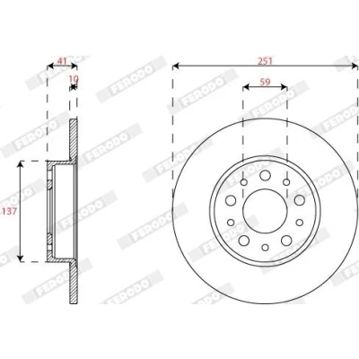 Billede af FERODO DDF2777C Bremseskiver 251 10 5 98 fuldstændigt coatet uden skruer FIAT: Tipo Stationcar, Hatchback