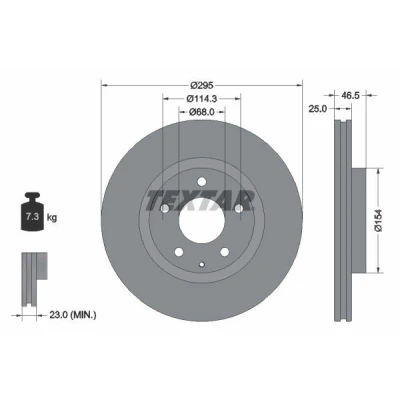 Billede af TEXTAR 92326203 Bremseskiver 295 25 05/06 114,3 indvendigt ventileret coatet uden hjullejer, hjulbolte, hjulnav MAZDA: 3 Hatchback, CX 30