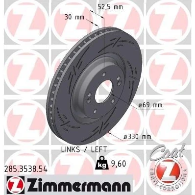 Billede af ZIMMERMANN Bremseskive HYUNDAI: i30 III Hatchback, Fastback 330mm 30mm 7/5 5 hul 114mm indvendigt ventileret, opslidset coatet højkarboniseret