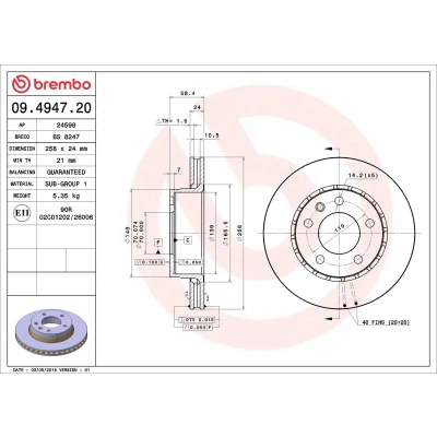 Billede af BREMBO 09.4947.20 Bremseskiver 258 24 5 indvendigt ventileret
