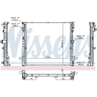 Billede af NISSENS 606876 Radiator Aluminium 615mm 591mm 26mm med pakninger uden kappe, ekspansionsbeholder Loddet køleripper