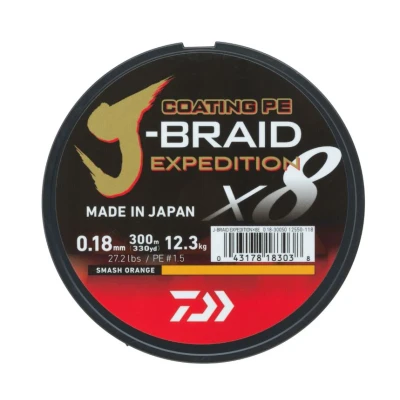 Billede af Daiwa J Braid X8 Expedition 0,10mm Smash Orange 150m