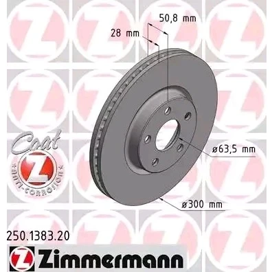 Billede af ZIMMERMANN COAT Z 250.1383.20 Bremseskiver 300 28 5/5 5 108 indvendigt ventileret coatet FORD: S Max Mk2, Galaxy Mk3 MPV