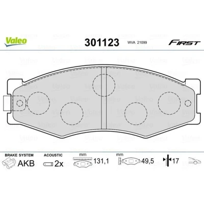 Billede af VALEO 301123 Bremseklodser FIRST foraksel Inkl. slidadvarselskontakt uden anti knirke plade NISSAN: ALMERA 1, Pick Up, 1 Hatchback