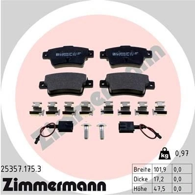 Billede af ZIMMERMANN 25357.175.3 Bremseklodser Inkl. slidadvarselskontakt med skruer Billede svarer til leveringsomfang, fjeder FIAT: Punto Evo Hatchback