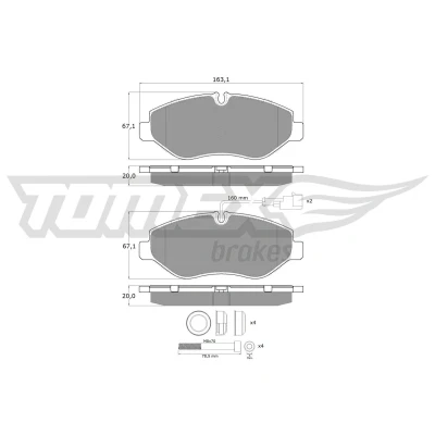 Billede af TOMEX brakes TX 15 861 Bremseklodser foraksel Inkl. slidadvarselskontakt med bremsecaliperskruer tilbehør RENAULT TRUCKS: Maxity