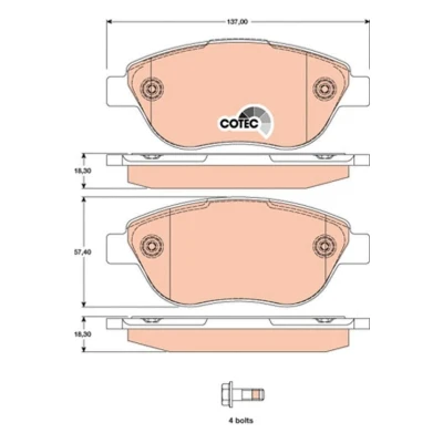 Billede af TRW COTEC GDB1750 Bremseklodser Ikke forberedt til slidindikator med bremsecaliperskruer tilbehør FIAT: 500 Hatchback, C Cabriolet